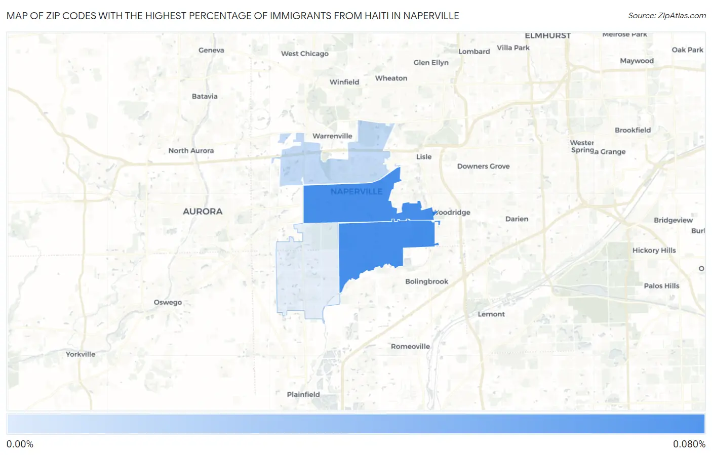 Zip Codes with the Highest Percentage of Immigrants from Haiti in Naperville Map