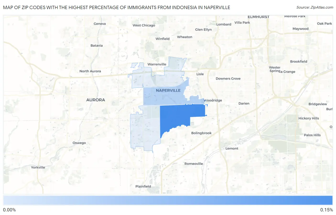 Zip Codes with the Highest Percentage of Immigrants from Indonesia in Naperville Map