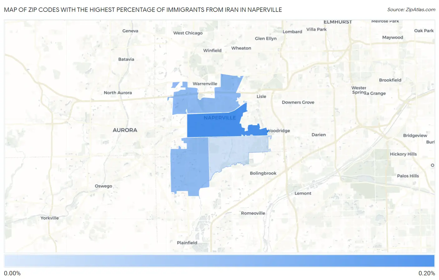 Zip Codes with the Highest Percentage of Immigrants from Iran in Naperville Map