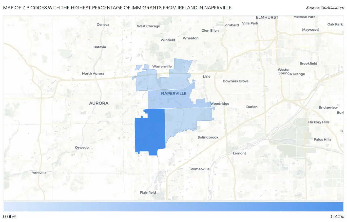 Zip Codes with the Highest Percentage of Immigrants from Ireland in Naperville Map
