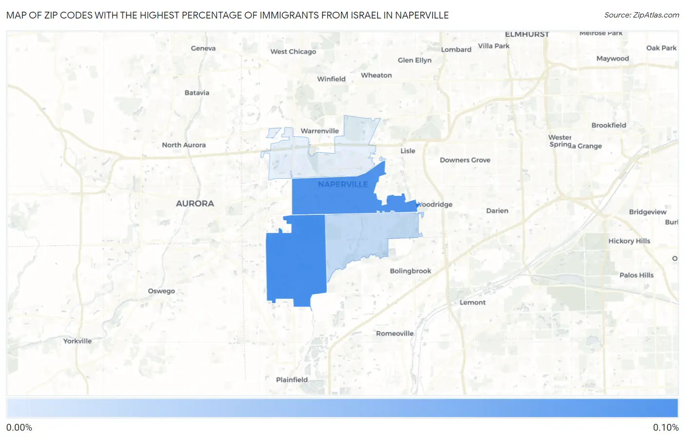 Zip Codes with the Highest Percentage of Immigrants from Israel in Naperville Map