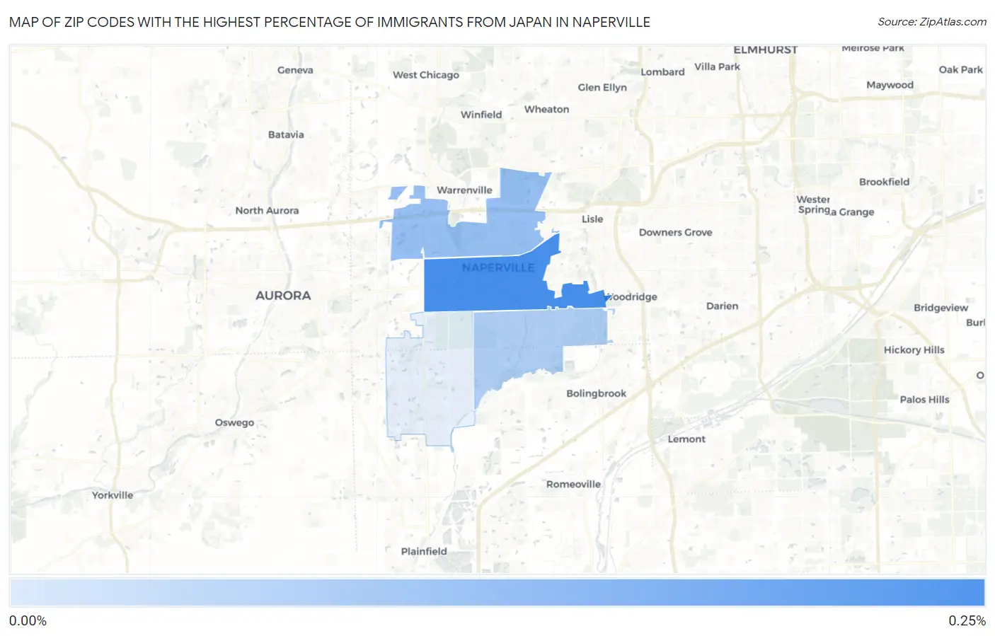 Zip Codes with the Highest Percentage of Immigrants from Japan in Naperville Map