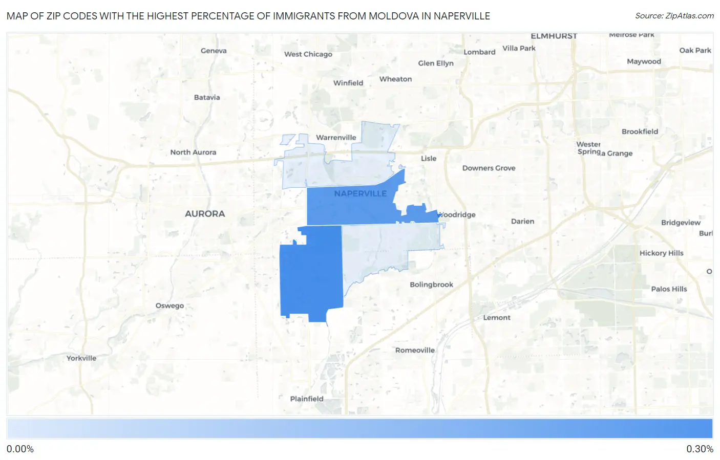Zip Codes with the Highest Percentage of Immigrants from Moldova in Naperville Map