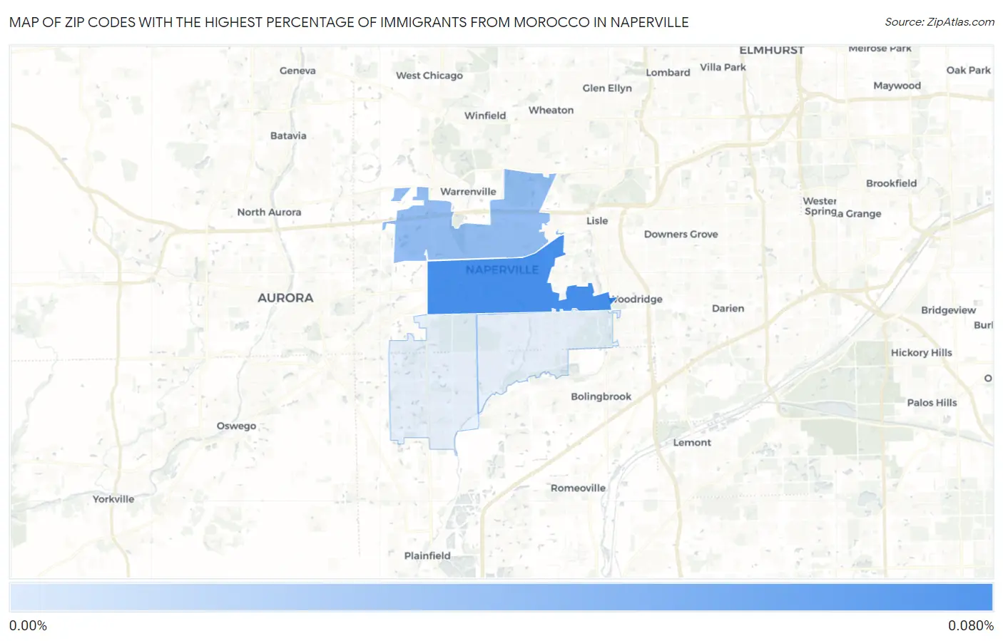 Zip Codes with the Highest Percentage of Immigrants from Morocco in Naperville Map