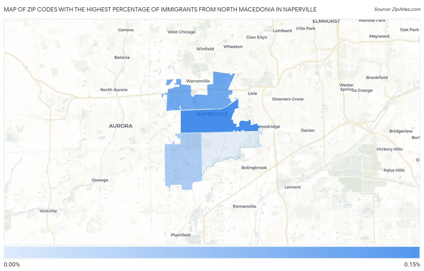 Zip Codes with the Highest Percentage of Immigrants from North Macedonia in Naperville Map