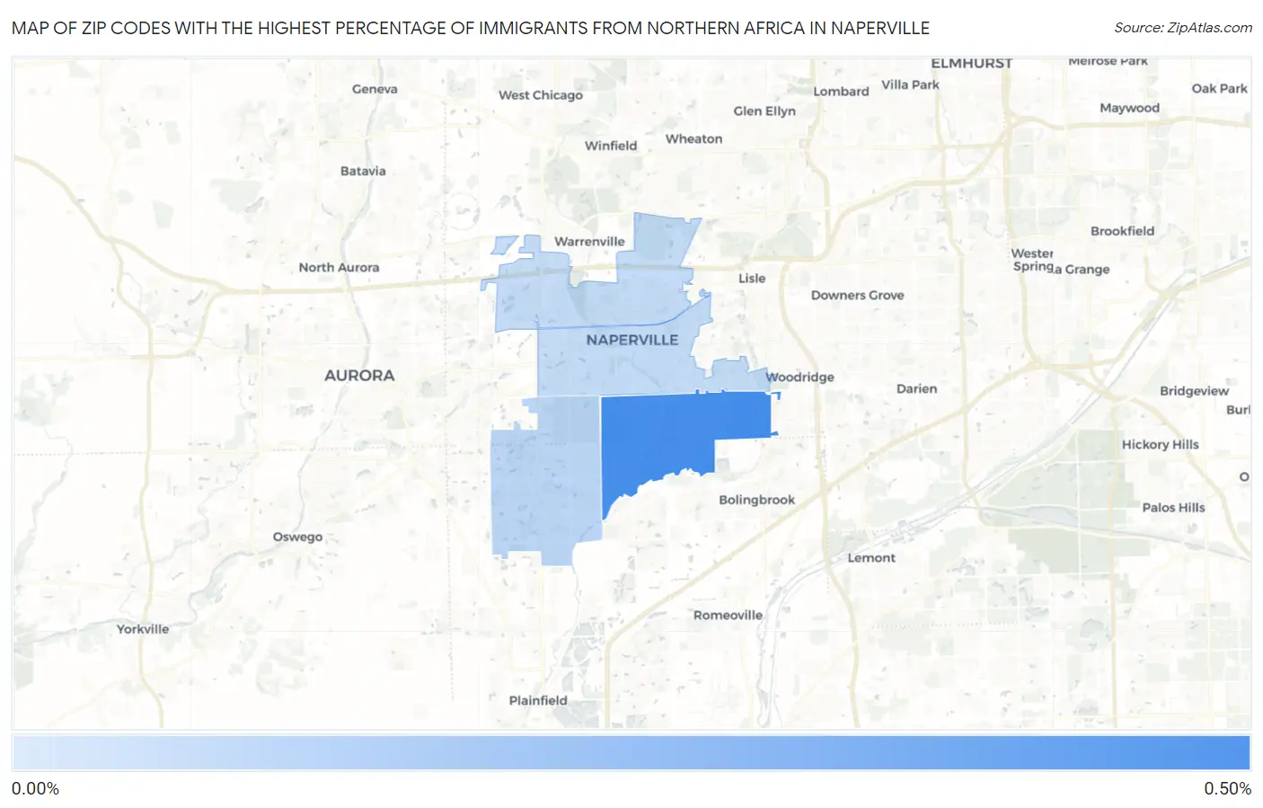 Zip Codes with the Highest Percentage of Immigrants from Northern Africa in Naperville Map