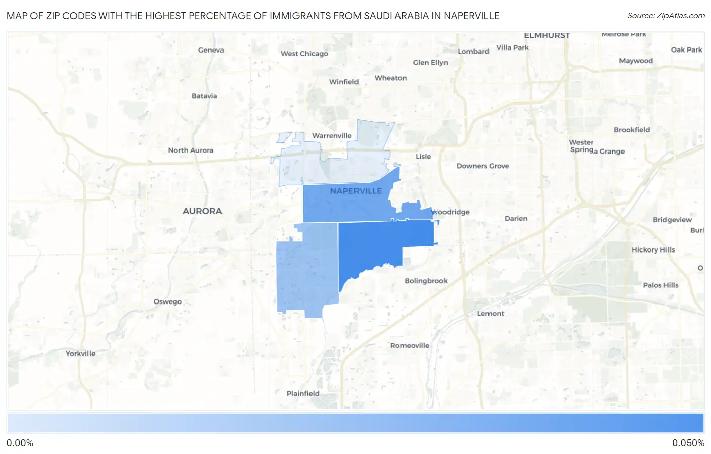 Zip Codes with the Highest Percentage of Immigrants from Saudi Arabia in Naperville Map