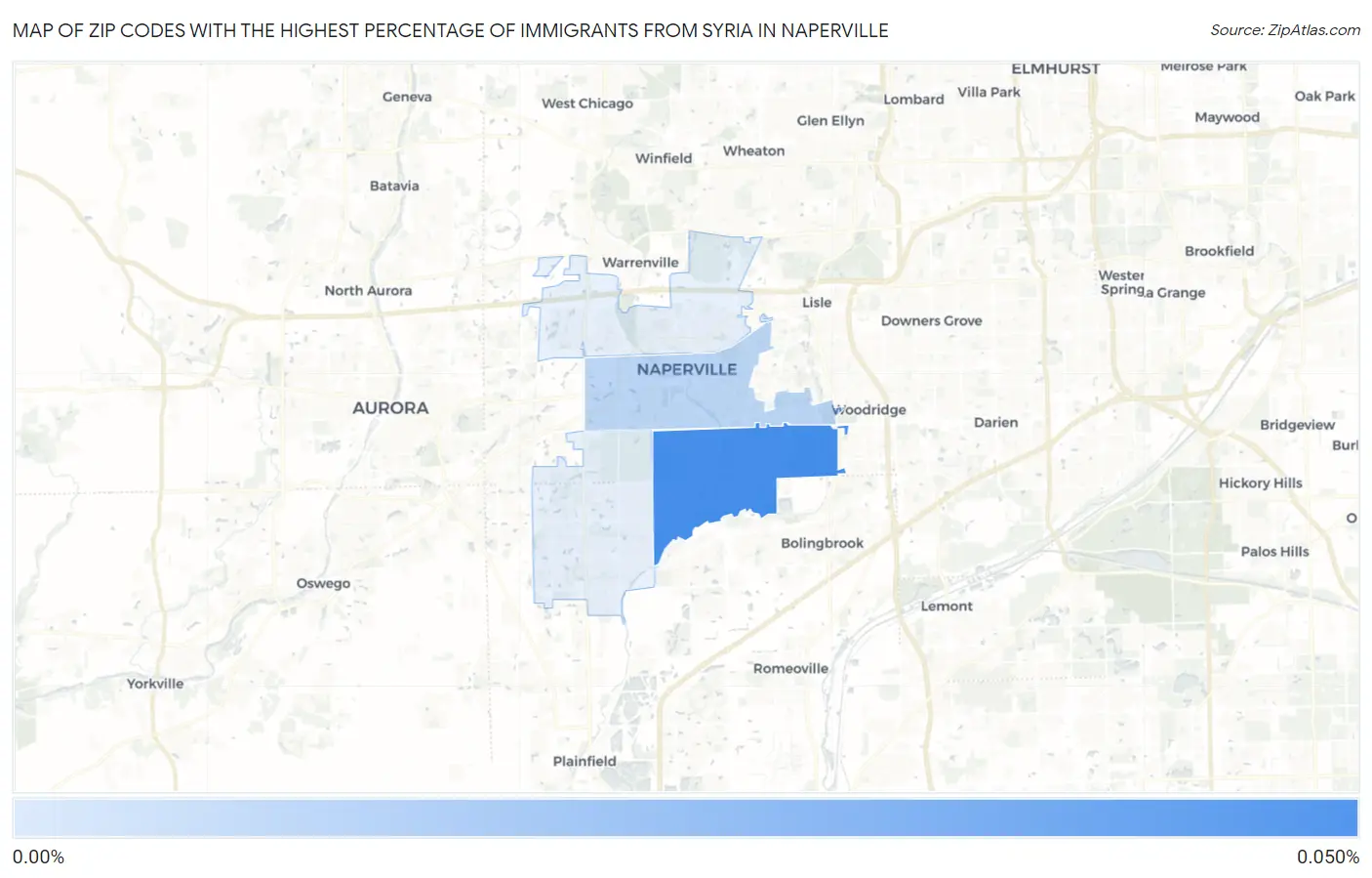 Zip Codes with the Highest Percentage of Immigrants from Syria in Naperville Map