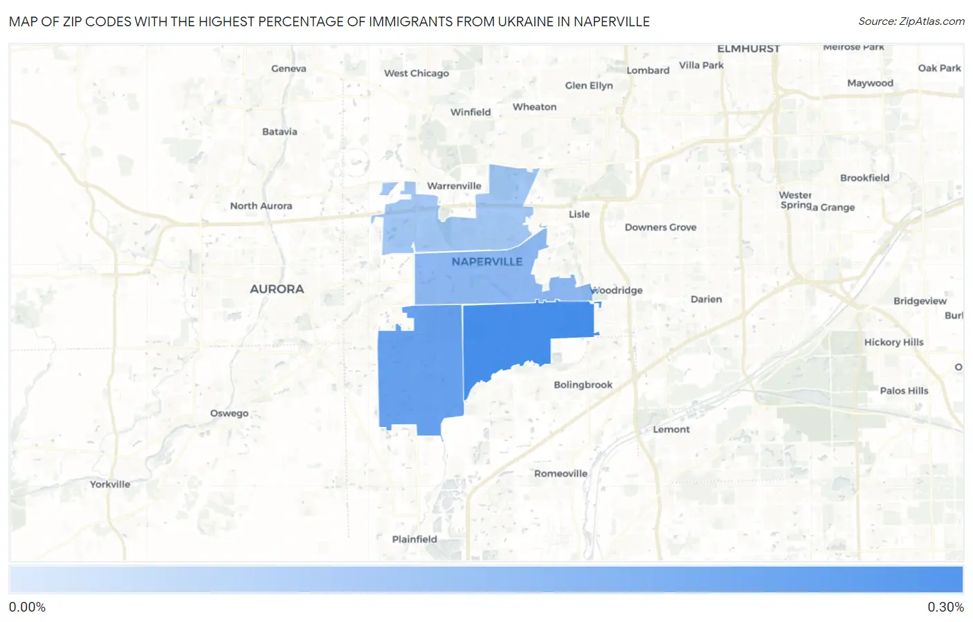 Zip Codes with the Highest Percentage of Immigrants from Ukraine in Naperville Map
