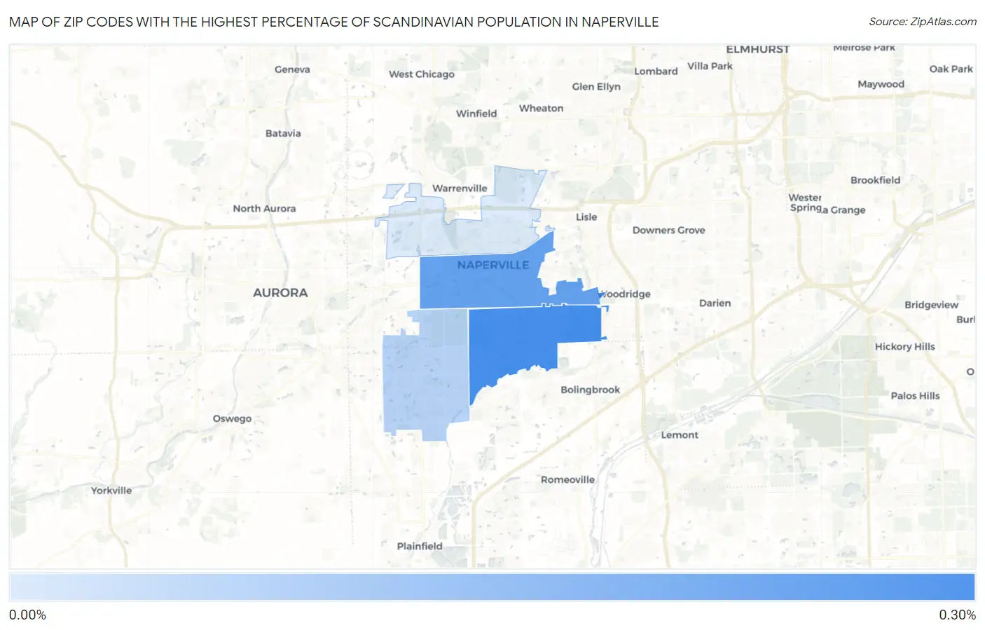 Zip Codes with the Highest Percentage of Scandinavian Population in Naperville Map