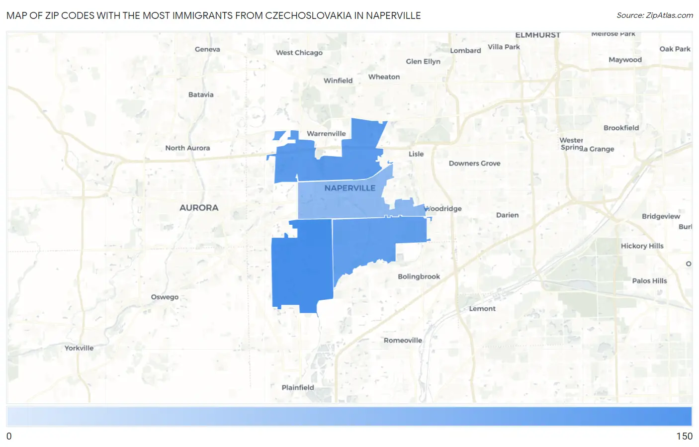 Zip Codes with the Most Immigrants from Czechoslovakia in Naperville Map