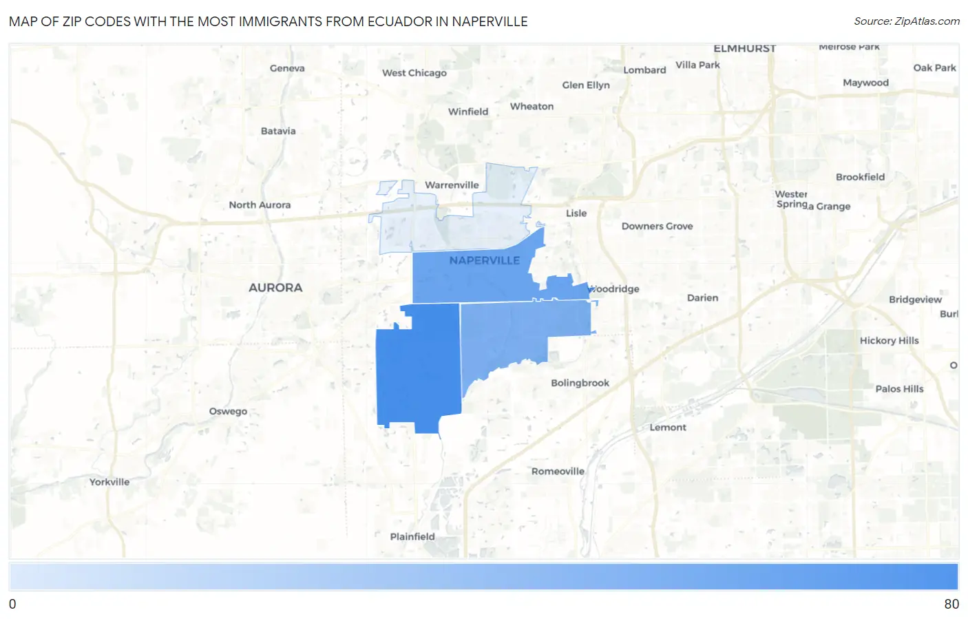 Zip Codes with the Most Immigrants from Ecuador in Naperville Map