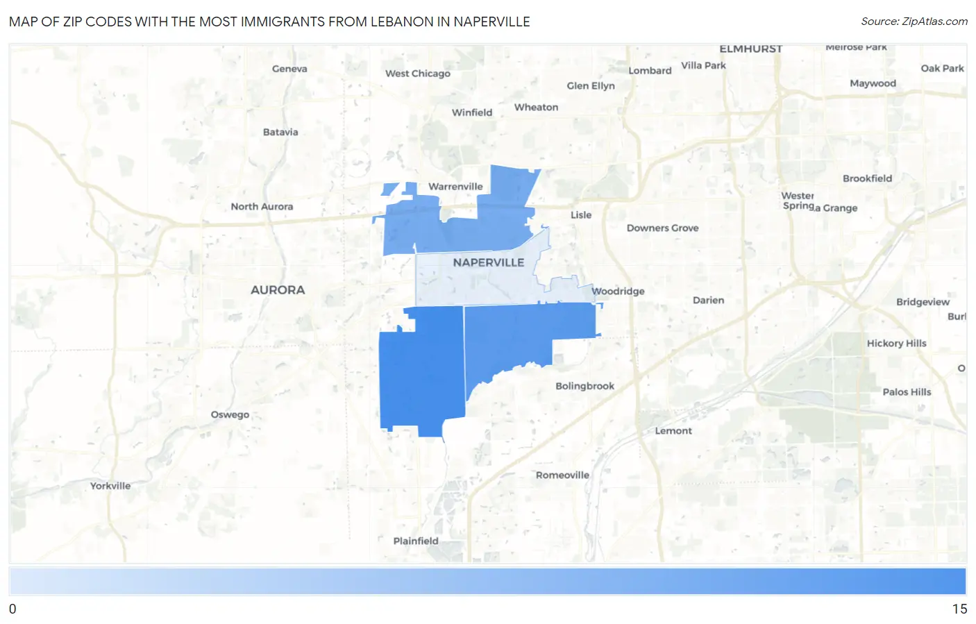 Zip Codes with the Most Immigrants from Lebanon in Naperville Map