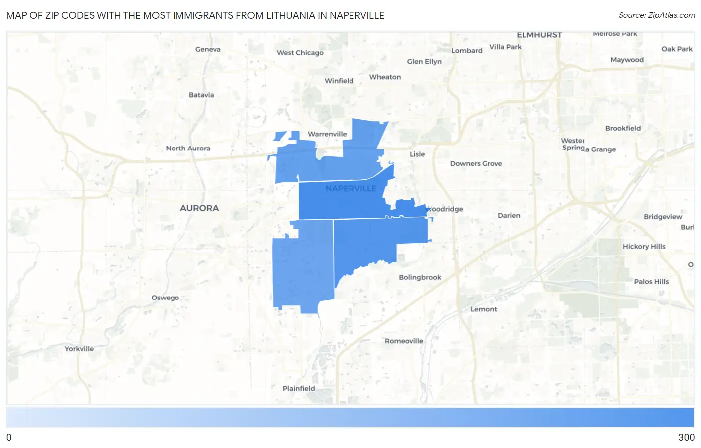 Zip Codes with the Most Immigrants from Lithuania in Naperville Map