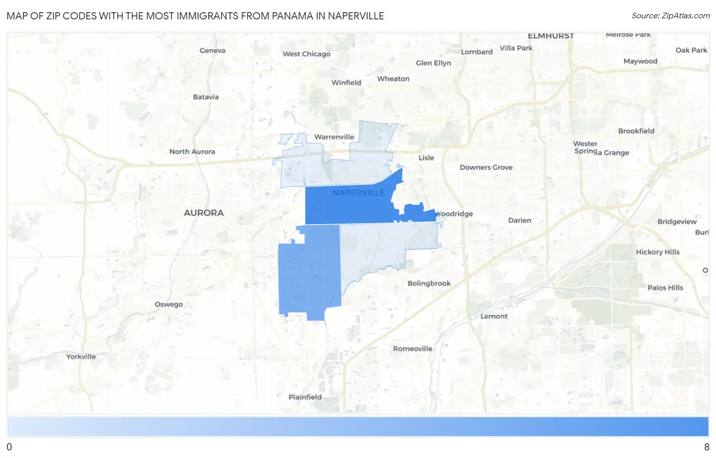 Zip Codes with the Most Immigrants from Panama in Naperville Map