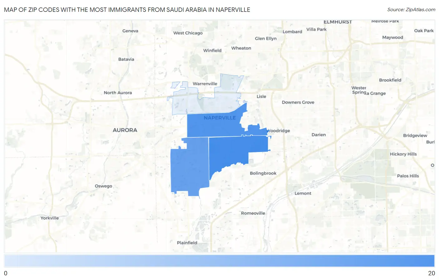 Zip Codes with the Most Immigrants from Saudi Arabia in Naperville Map