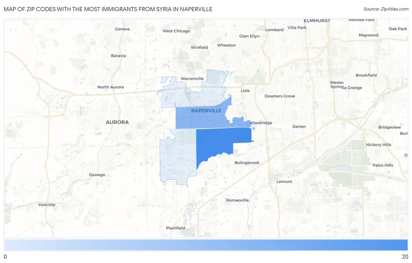Zip Codes with the Most Immigrants from Syria in Naperville Map