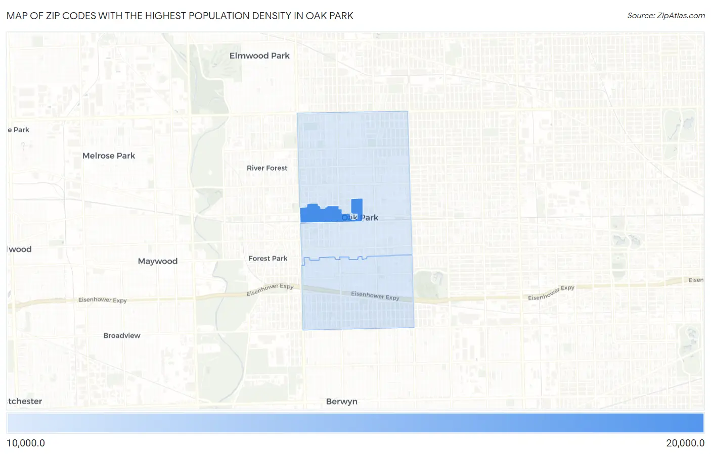 Zip Codes with the Highest Population Density in Oak Park Map
