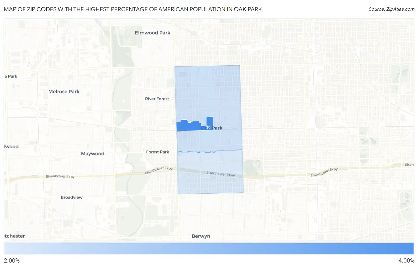 Zip Codes with the Highest Percentage of American Population in Oak Park Map