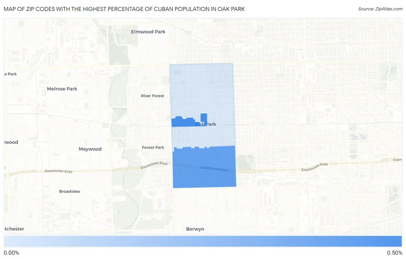 Zip Codes with the Highest Percentage of Cuban Population in Oak Park Map