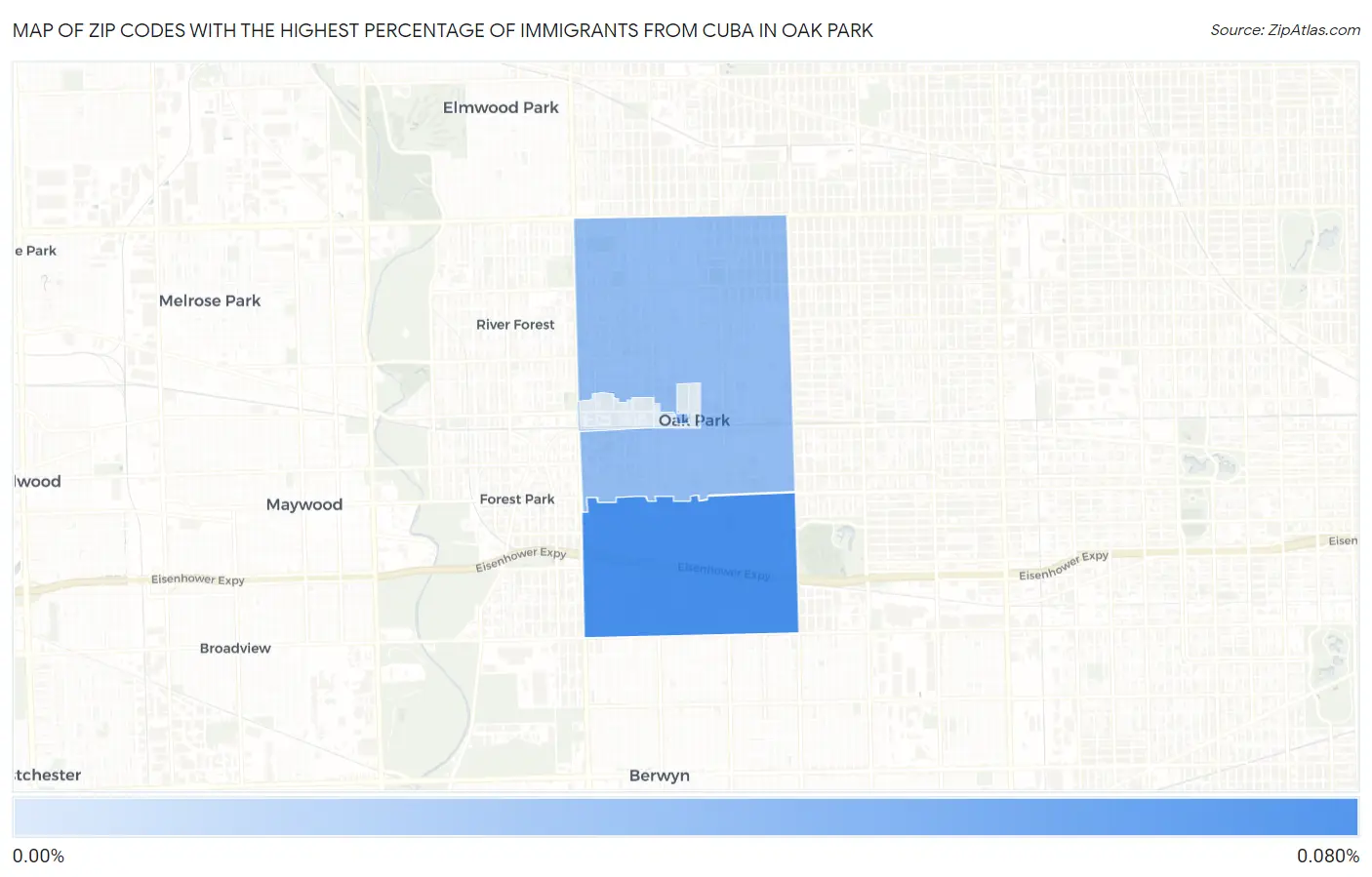 Zip Codes with the Highest Percentage of Immigrants from Cuba in Oak Park Map