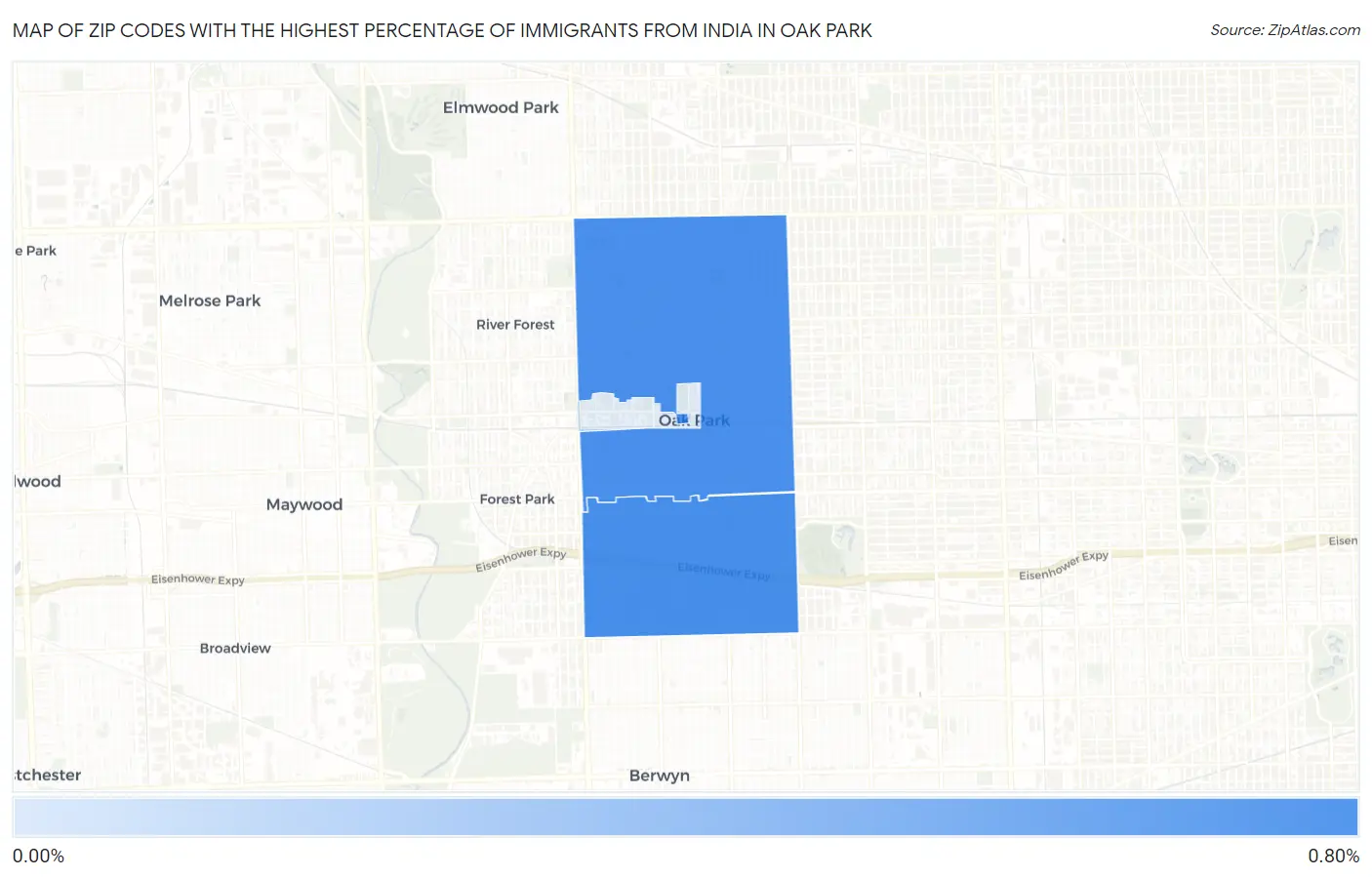 Zip Codes with the Highest Percentage of Immigrants from India in Oak Park Map