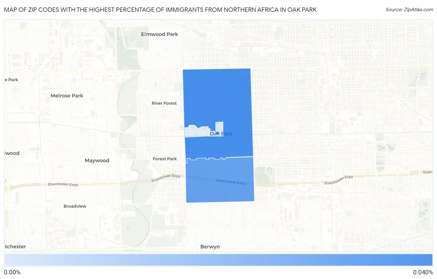 Zip Codes with the Highest Percentage of Immigrants from Northern Africa in Oak Park Map