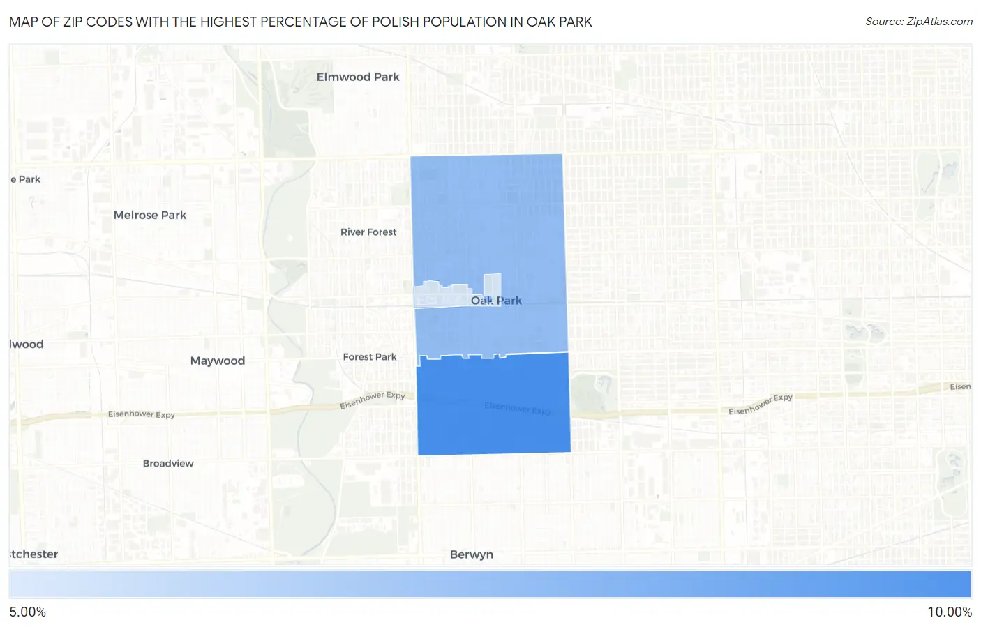 Zip Codes with the Highest Percentage of Polish Population in Oak Park Map