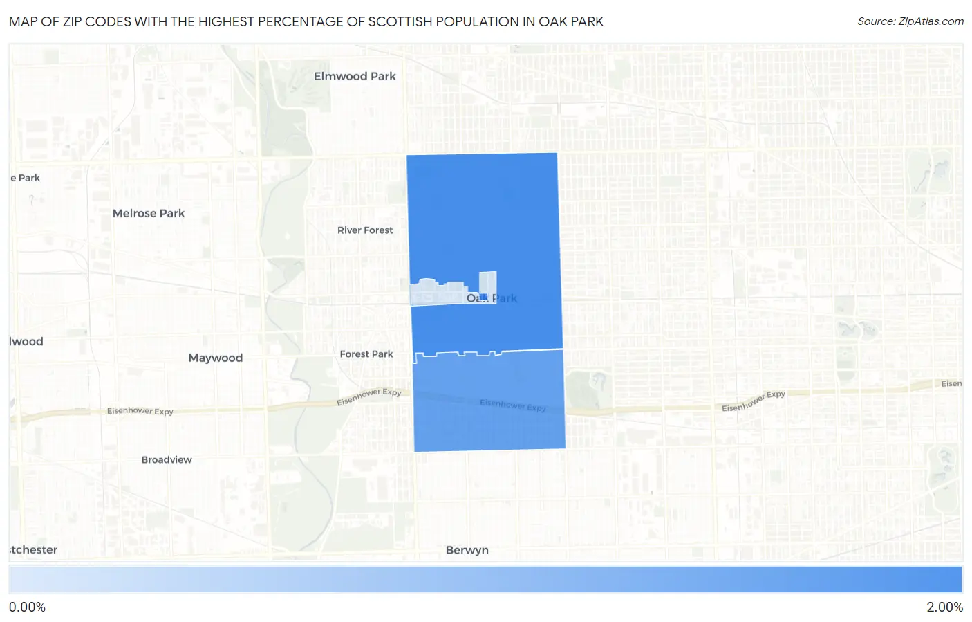 Zip Codes with the Highest Percentage of Scottish Population in Oak Park Map