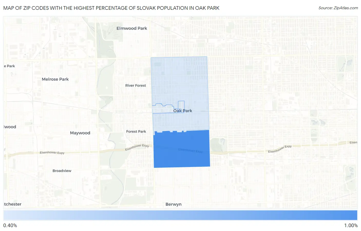 Zip Codes with the Highest Percentage of Slovak Population in Oak Park Map