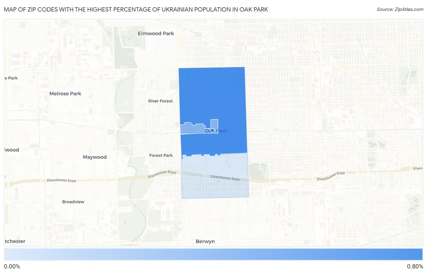 Zip Codes with the Highest Percentage of Ukrainian Population in Oak Park Map