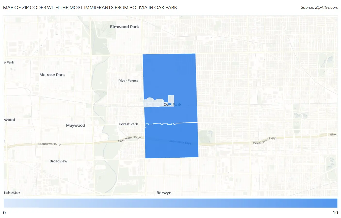 Zip Codes with the Most Immigrants from Bolivia in Oak Park Map
