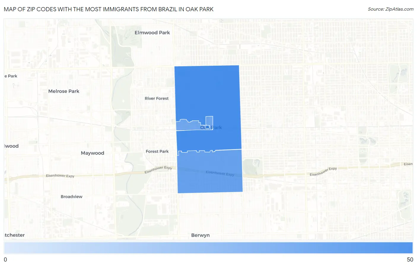 Zip Codes with the Most Immigrants from Brazil in Oak Park Map