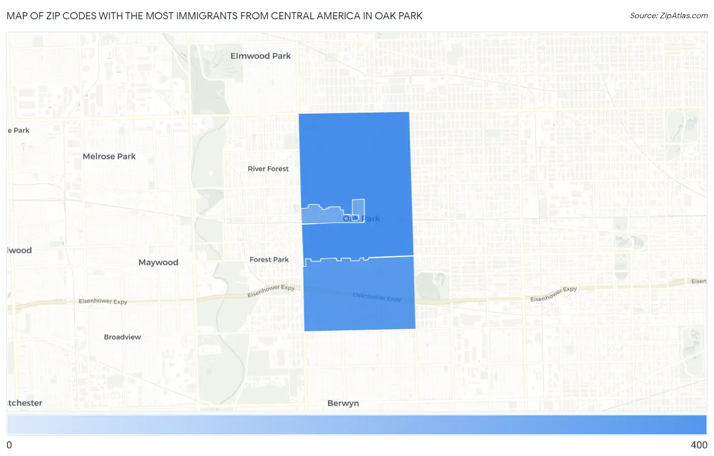 Zip Codes with the Most Immigrants from Central America in Oak Park Map