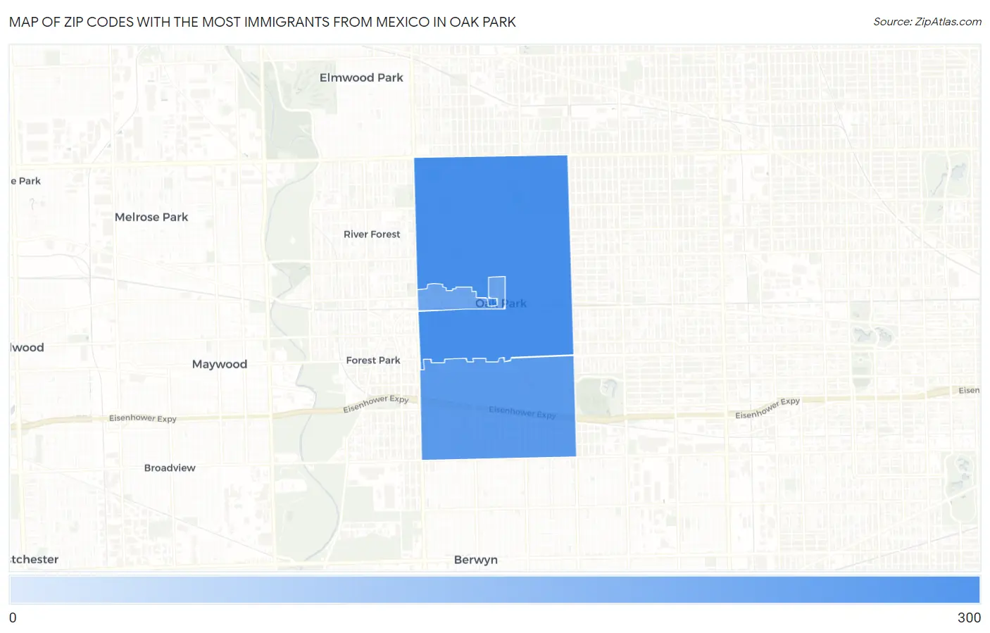 Zip Codes with the Most Immigrants from Mexico in Oak Park Map