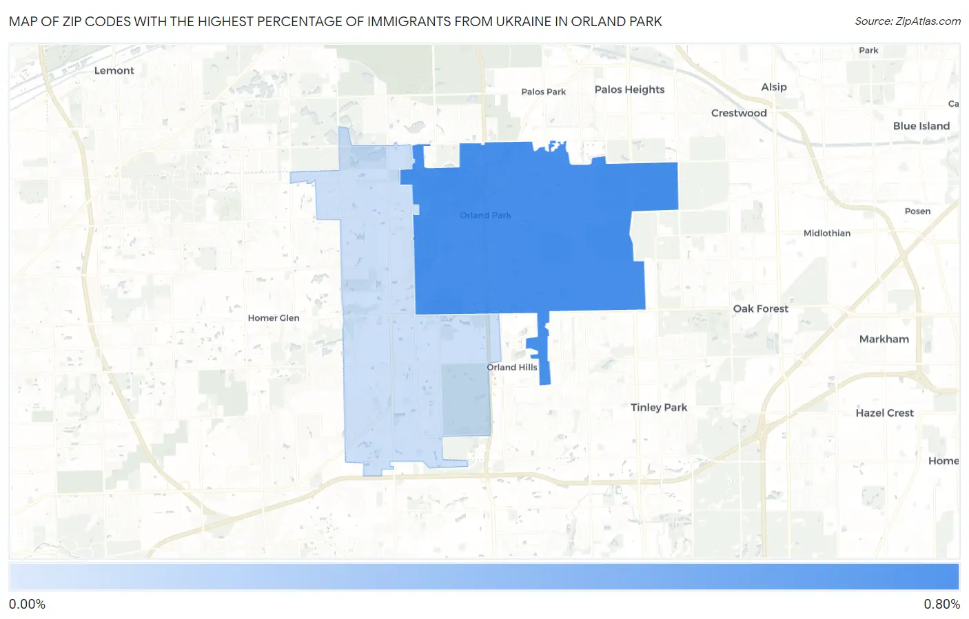 Zip Codes with the Highest Percentage of Immigrants from Ukraine in Orland Park Map