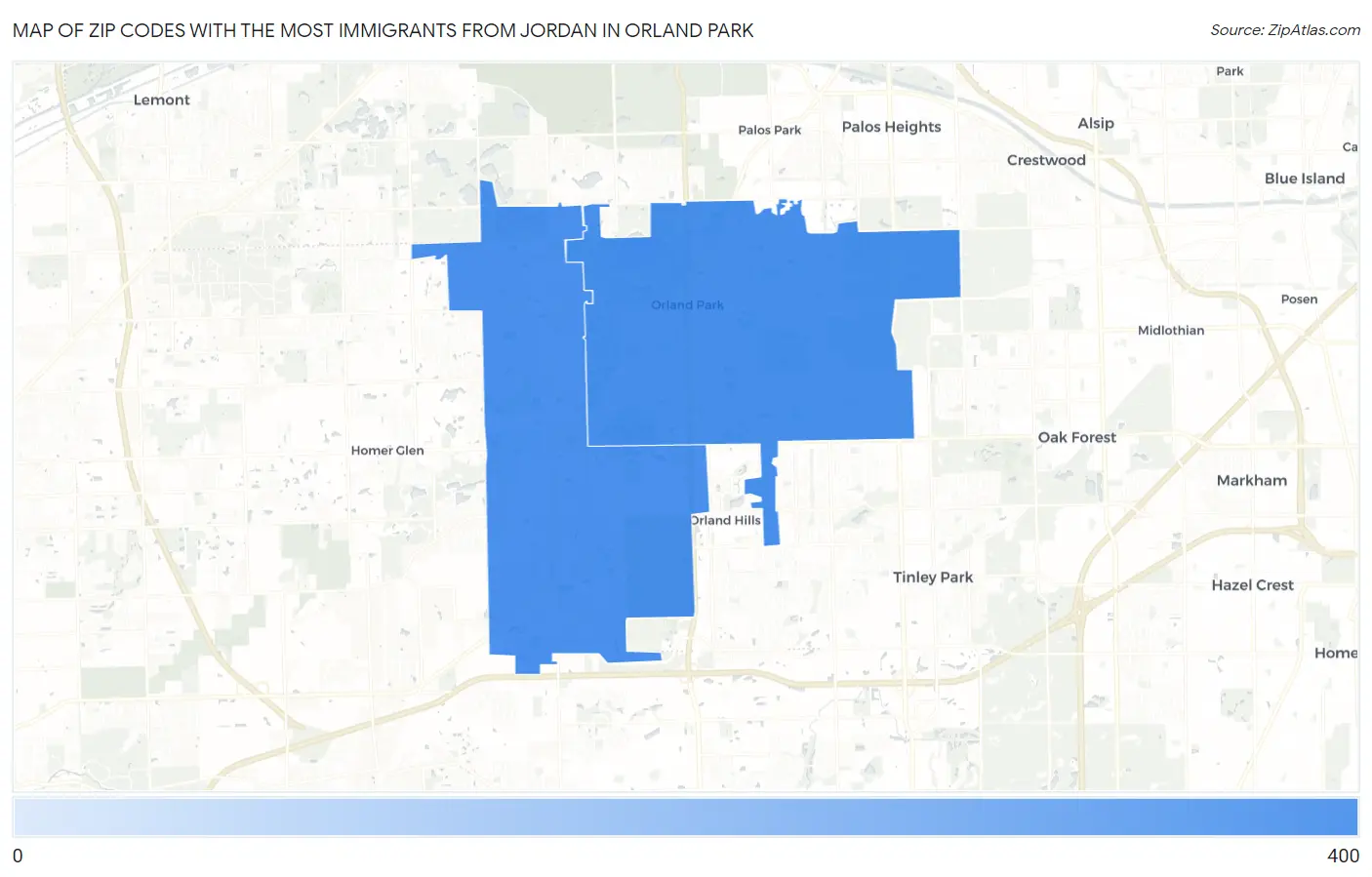 Zip Codes with the Most Immigrants from Jordan in Orland Park Map