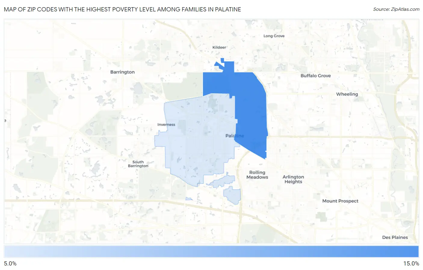 Zip Codes with the Highest Poverty Level Among Families in Palatine Map