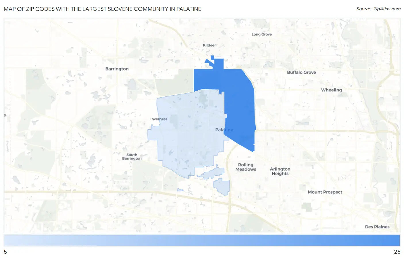 Zip Codes with the Largest Slovene Community in Palatine Map