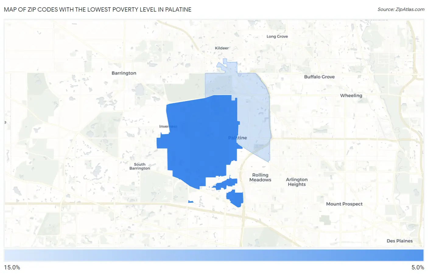 Zip Codes with the Lowest Poverty Level in Palatine Map