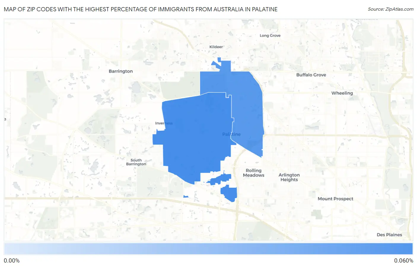 Zip Codes with the Highest Percentage of Immigrants from Australia in Palatine Map