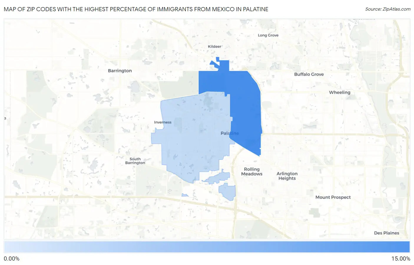 Zip Codes with the Highest Percentage of Immigrants from Mexico in Palatine Map