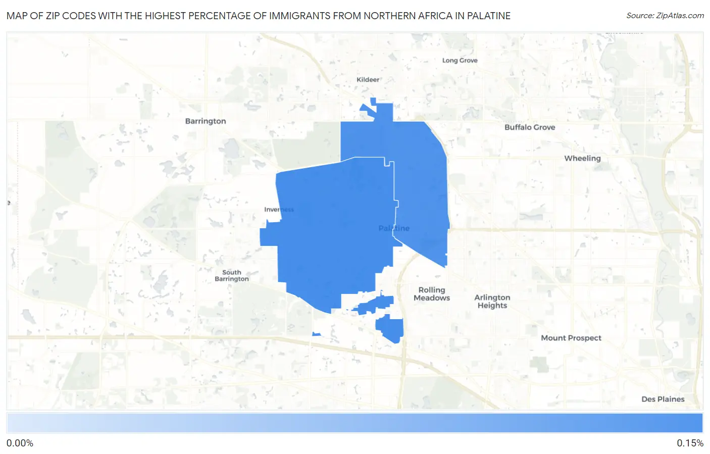 Zip Codes with the Highest Percentage of Immigrants from Northern Africa in Palatine Map