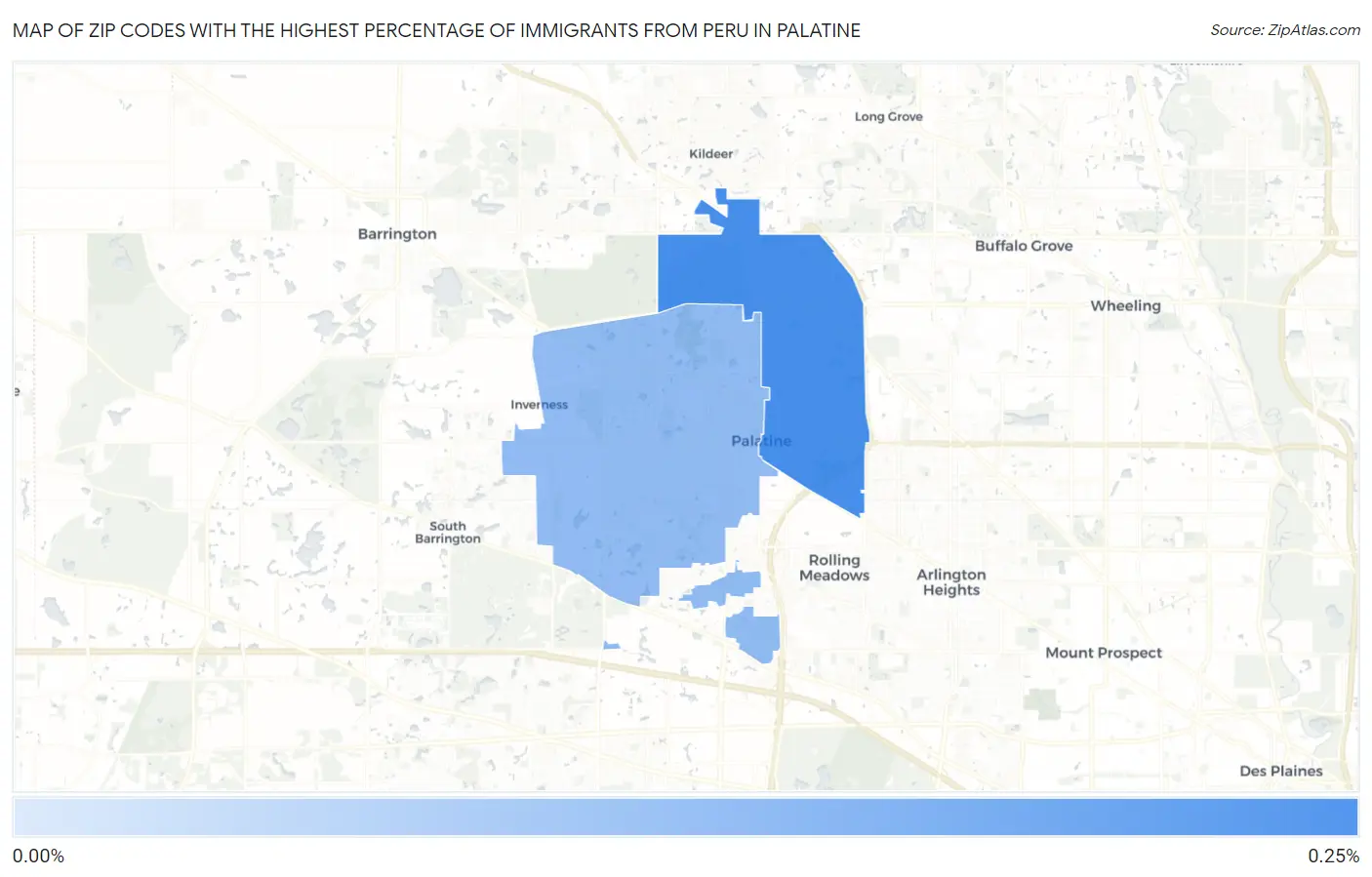Zip Codes with the Highest Percentage of Immigrants from Peru in Palatine Map
