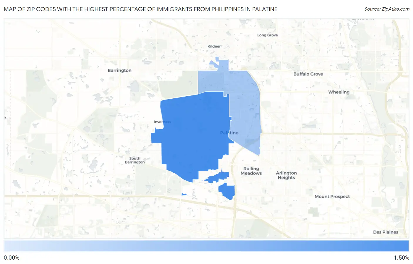 Zip Codes with the Highest Percentage of Immigrants from Philippines in Palatine Map