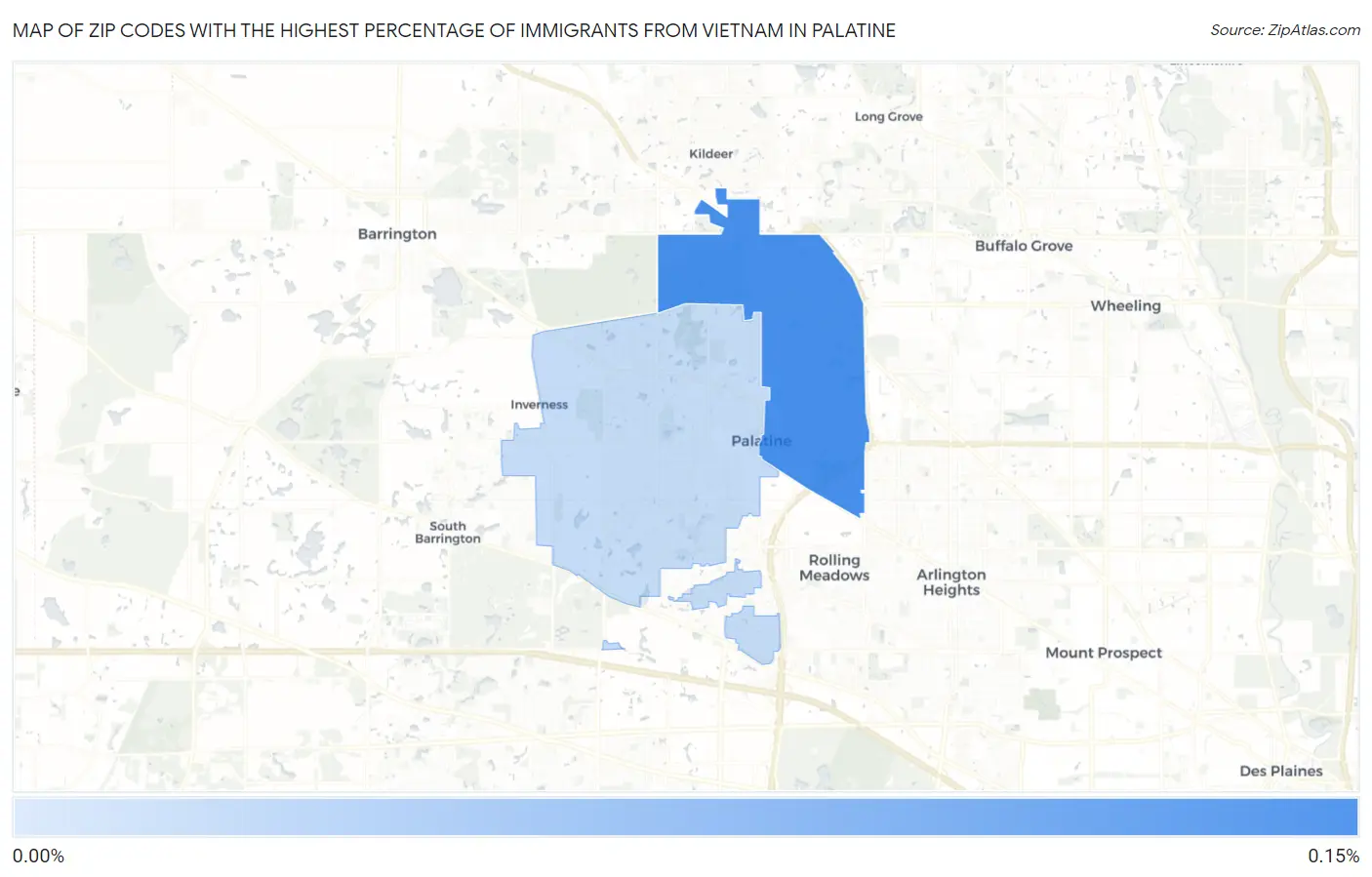 Zip Codes with the Highest Percentage of Immigrants from Vietnam in Palatine Map
