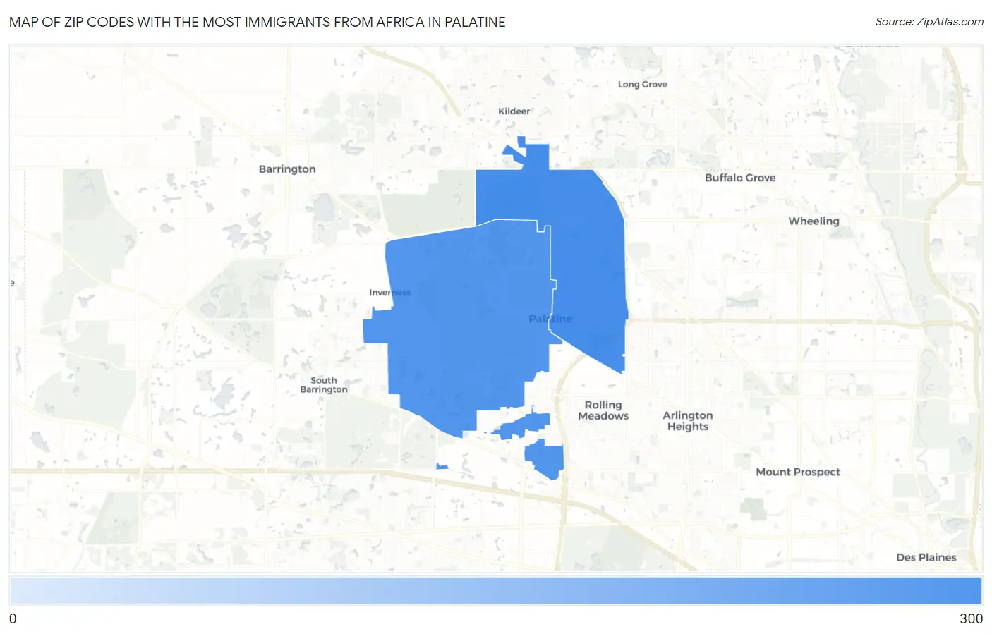 Zip Codes with the Most Immigrants from Africa in Palatine Map