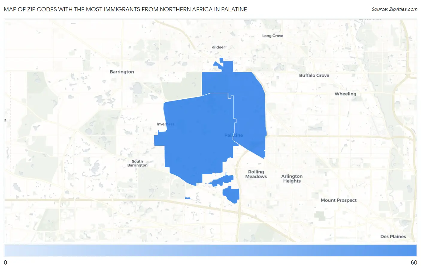 Zip Codes with the Most Immigrants from Northern Africa in Palatine Map