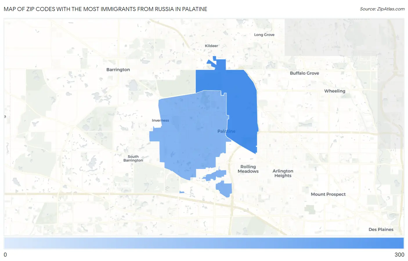 Zip Codes with the Most Immigrants from Russia in Palatine Map