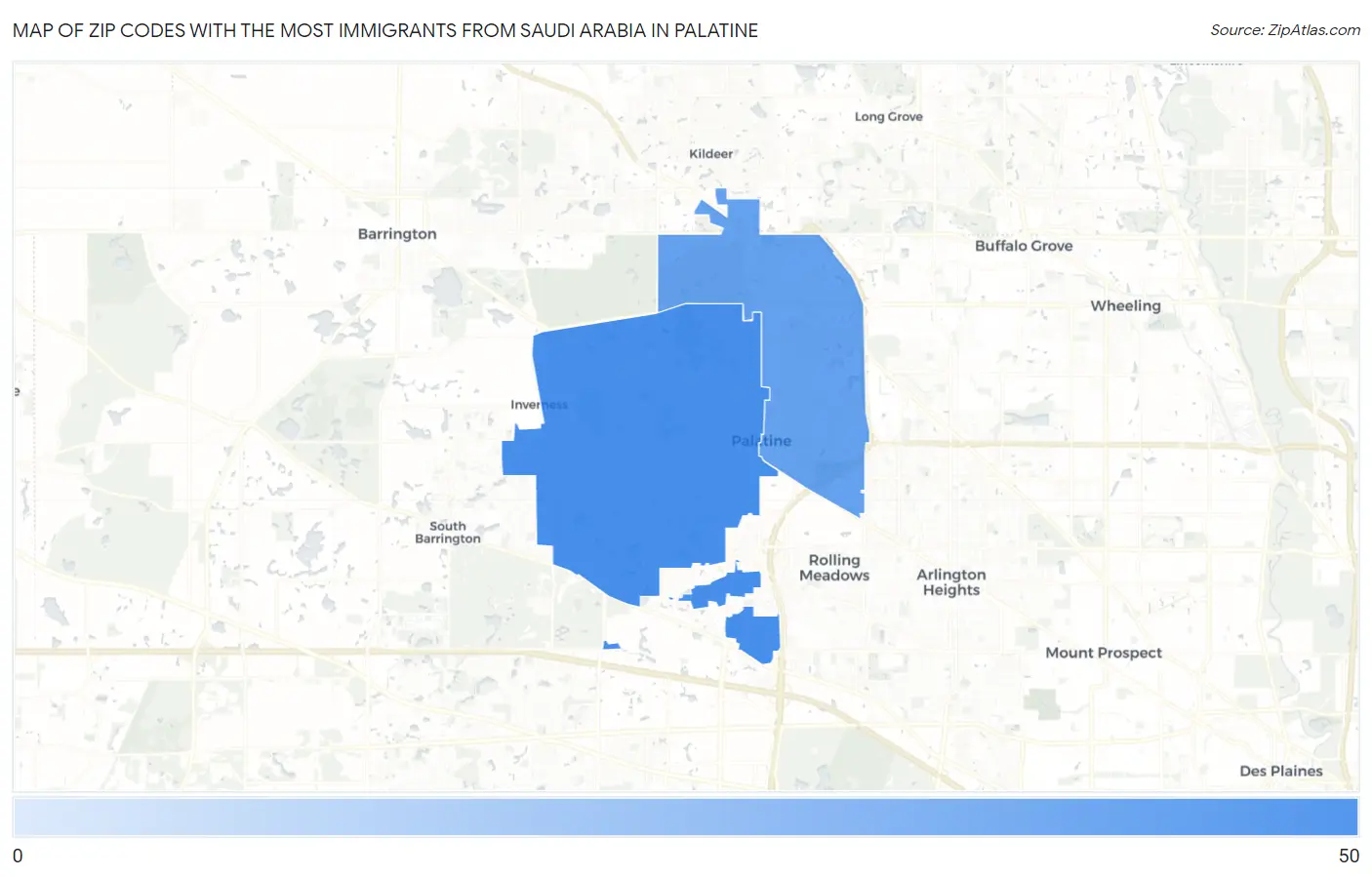 Zip Codes with the Most Immigrants from Saudi Arabia in Palatine Map